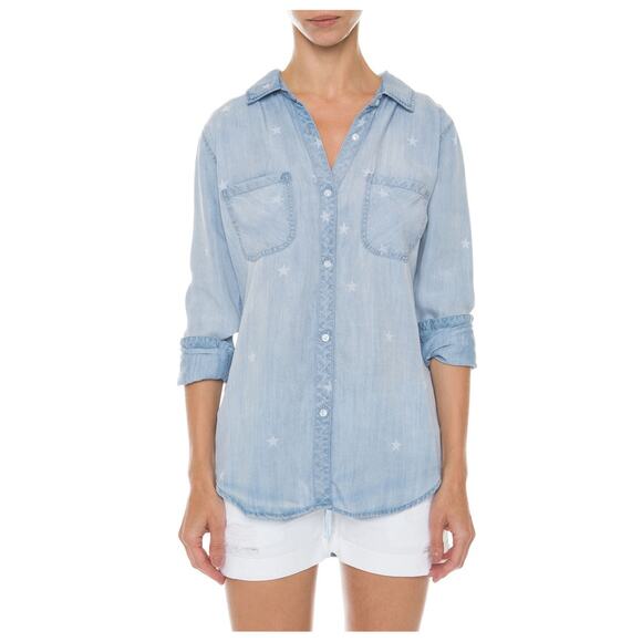 Rails Carter Chambray Shirt Blue Vintage Star Button Front Long Sleeve‎ Sz S - Picture 1 of 7